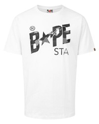 weißes und schwarzes bedrucktes T-Shirt mit einem Rundhalsausschnitt von A Bathing Ape