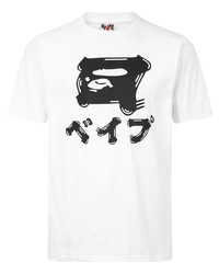 weißes und schwarzes bedrucktes T-Shirt mit einem Rundhalsausschnitt von A Bathing Ape