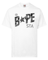 weißes und schwarzes bedrucktes T-Shirt mit einem Rundhalsausschnitt von A Bathing Ape