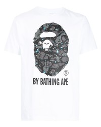 weißes und schwarzes bedrucktes T-Shirt mit einem Rundhalsausschnitt von A Bathing Ape