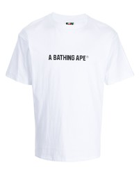 weißes und schwarzes bedrucktes T-Shirt mit einem Rundhalsausschnitt von A Bathing Ape