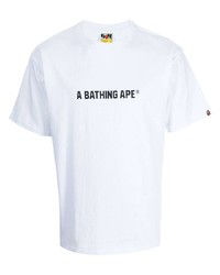 weißes und schwarzes bedrucktes T-Shirt mit einem Rundhalsausschnitt von A Bathing Ape