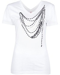 weißes und schwarzes bedrucktes T-Shirt mit einem Rundhalsausschnitt von A.F.Vandevorst