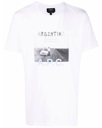 weißes und schwarzes bedrucktes T-Shirt mit einem Rundhalsausschnitt von A.P.C.