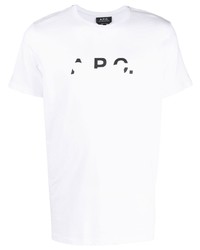 weißes und schwarzes bedrucktes T-Shirt mit einem Rundhalsausschnitt von A.P.C.