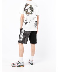 weißes und schwarzes bedrucktes T-Shirt mit einem Rundhalsausschnitt von AAPE BY A BATHING APE