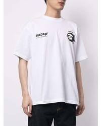 weißes und schwarzes bedrucktes T-Shirt mit einem Rundhalsausschnitt von AAPE BY A BATHING APE