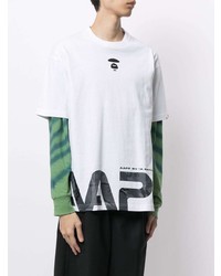 weißes und schwarzes bedrucktes T-Shirt mit einem Rundhalsausschnitt von AAPE BY A BATHING APE