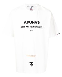 weißes und schwarzes bedrucktes T-Shirt mit einem Rundhalsausschnitt von AAPE BY A BATHING APE