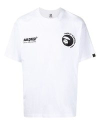 weißes und schwarzes bedrucktes T-Shirt mit einem Rundhalsausschnitt von AAPE BY A BATHING APE