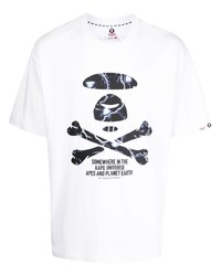 weißes und schwarzes bedrucktes T-Shirt mit einem Rundhalsausschnitt von AAPE BY A BATHING APE