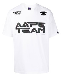 weißes und schwarzes bedrucktes T-Shirt mit einem Rundhalsausschnitt von AAPE BY A BATHING APE