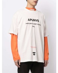 weißes und schwarzes bedrucktes T-Shirt mit einem Rundhalsausschnitt von AAPE BY A BATHING APE