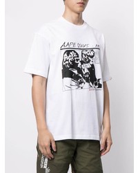 weißes und schwarzes bedrucktes T-Shirt mit einem Rundhalsausschnitt von AAPE BY A BATHING APE