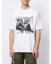 weißes und schwarzes bedrucktes T-Shirt mit einem Rundhalsausschnitt von AAPE BY A BATHING APE