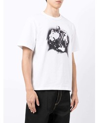 weißes und schwarzes bedrucktes T-Shirt mit einem Rundhalsausschnitt von Misbhv