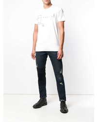 weißes und schwarzes bedrucktes T-Shirt mit einem Rundhalsausschnitt von Diesel Black Gold