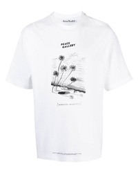 weißes und schwarzes bedrucktes T-Shirt mit einem Rundhalsausschnitt von Acne Studios