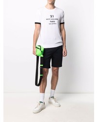 weißes und schwarzes bedrucktes T-Shirt mit einem Rundhalsausschnitt von Karl Lagerfeld