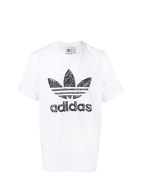 weißes und schwarzes bedrucktes T-Shirt mit einem Rundhalsausschnitt von adidas