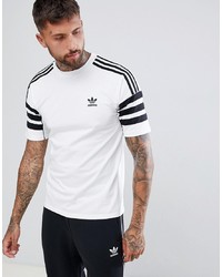 weißes und schwarzes bedrucktes T-Shirt mit einem Rundhalsausschnitt von adidas Originals