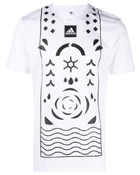 weißes und schwarzes bedrucktes T-Shirt mit einem Rundhalsausschnitt von adidas Tennis