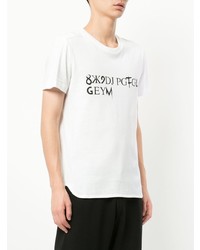 weißes und schwarzes bedrucktes T-Shirt mit einem Rundhalsausschnitt von Geym