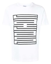 weißes und schwarzes bedrucktes T-Shirt mit einem Rundhalsausschnitt von agnès b.