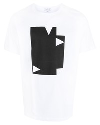 weißes und schwarzes bedrucktes T-Shirt mit einem Rundhalsausschnitt von agnès b.