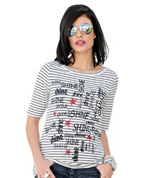 weißes und schwarzes bedrucktes T-Shirt mit einem Rundhalsausschnitt von Alba Moda