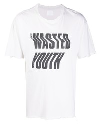 weißes und schwarzes bedrucktes T-Shirt mit einem Rundhalsausschnitt von Alchemist