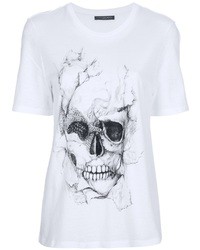 weißes und schwarzes bedrucktes T-Shirt mit einem Rundhalsausschnitt von Alexander McQueen