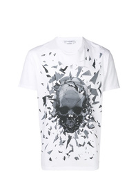 weißes und schwarzes bedrucktes T-Shirt mit einem Rundhalsausschnitt von Alexander McQueen