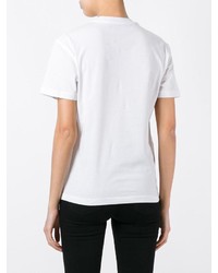 weißes und schwarzes bedrucktes T-Shirt mit einem Rundhalsausschnitt von MCQ