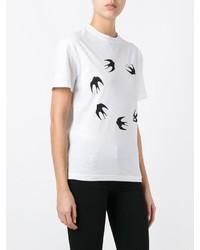 weißes und schwarzes bedrucktes T-Shirt mit einem Rundhalsausschnitt von MCQ