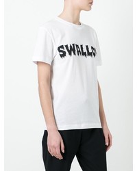 weißes und schwarzes bedrucktes T-Shirt mit einem Rundhalsausschnitt von MCQ