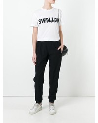 weißes und schwarzes bedrucktes T-Shirt mit einem Rundhalsausschnitt von MCQ