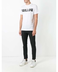 weißes und schwarzes bedrucktes T-Shirt mit einem Rundhalsausschnitt von McQ