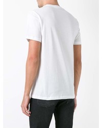 weißes und schwarzes bedrucktes T-Shirt mit einem Rundhalsausschnitt von McQ