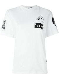weißes und schwarzes bedrucktes T-Shirt mit einem Rundhalsausschnitt von Alexander Wang