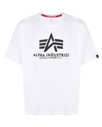 weißes und schwarzes bedrucktes T-Shirt mit einem Rundhalsausschnitt von Alpha Industries