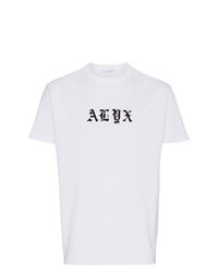 weißes und schwarzes bedrucktes T-Shirt mit einem Rundhalsausschnitt von Alyx