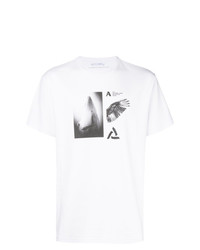 weißes und schwarzes bedrucktes T-Shirt mit einem Rundhalsausschnitt von Alyx