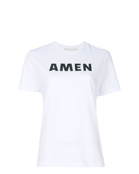 weißes und schwarzes bedrucktes T-Shirt mit einem Rundhalsausschnitt von Amen