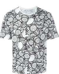 weißes und schwarzes bedrucktes T-Shirt mit einem Rundhalsausschnitt von AMI Alexandre Mattiussi