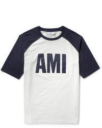weißes und schwarzes bedrucktes T-Shirt mit einem Rundhalsausschnitt von Ami