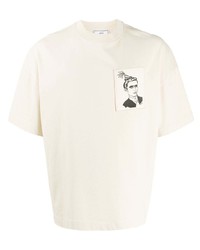 weißes und schwarzes bedrucktes T-Shirt mit einem Rundhalsausschnitt von Ami Paris