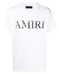 weißes und schwarzes bedrucktes T-Shirt mit einem Rundhalsausschnitt von Amiri