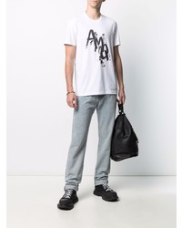 weißes und schwarzes bedrucktes T-Shirt mit einem Rundhalsausschnitt von Alexander McQueen