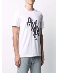 weißes und schwarzes bedrucktes T-Shirt mit einem Rundhalsausschnitt von Alexander McQueen